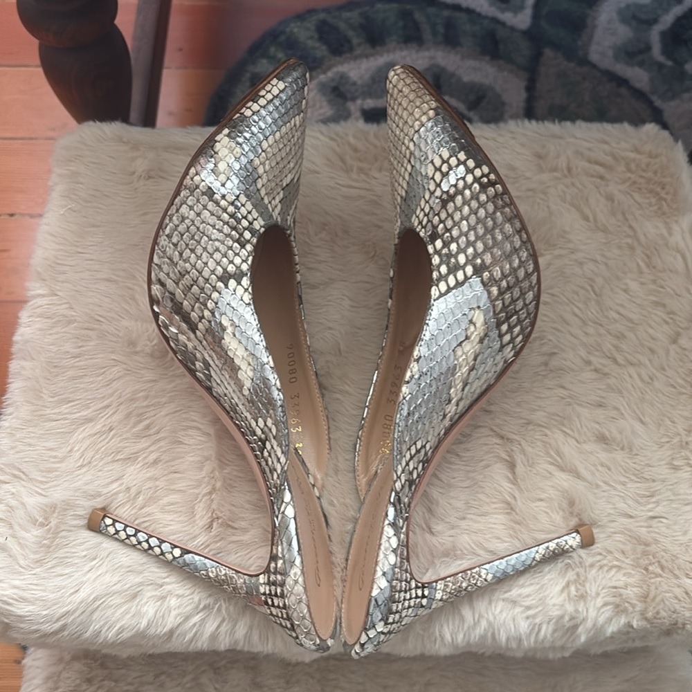 Python-Print Pointed Toe High Heel Mule - Silver/Brown - Picture 12 of 15